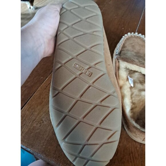 LL Bean Women Tan Suede Moccasin Sherpa Lined Slippers Size 10 - Picture 3 of 3